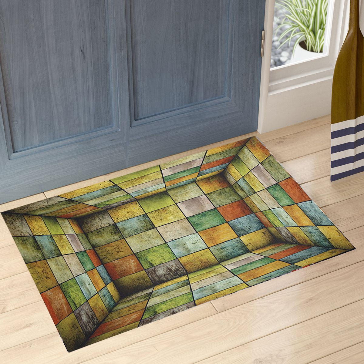 3D Renkli Bloklar Kauçuk Kapı Önü Paspası