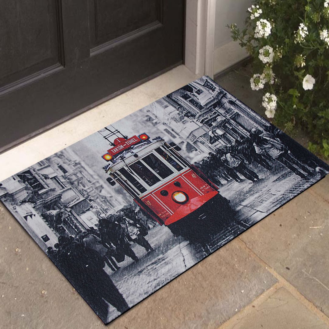 Taksim Tramvay Baskılı Çift Taraflı Kauçuk Kapı Önü Paspası