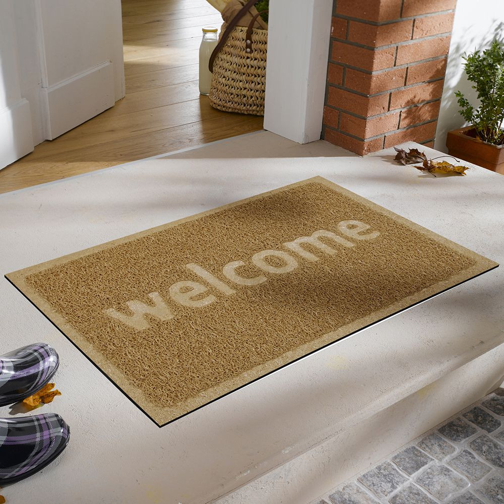 Welcome Baskılı Kıvırcık Kapı Önü Paspası